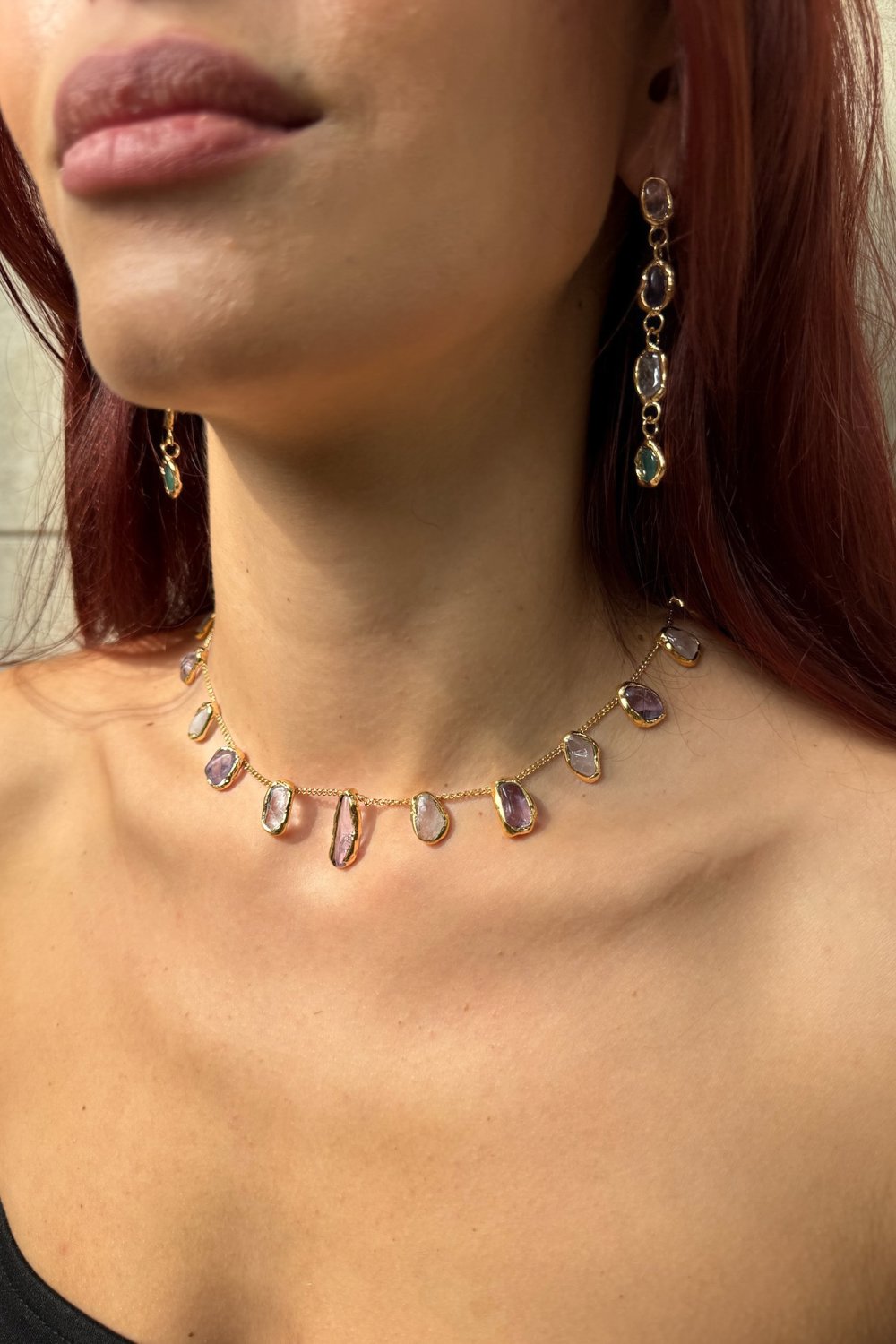 Mini Crystal Chain Necklace in Gold