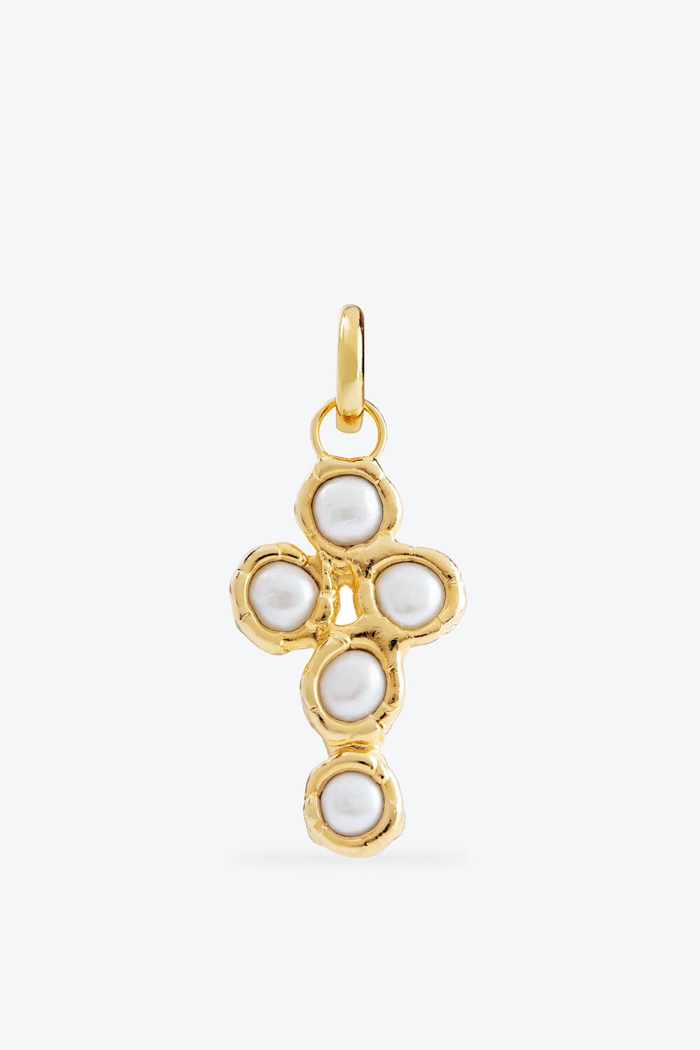 Niña Pearl Cross Charm in Gold