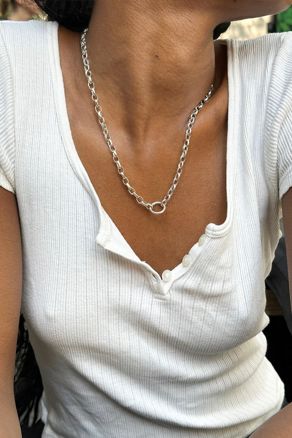 Oval Charm Loop Chain in Silver