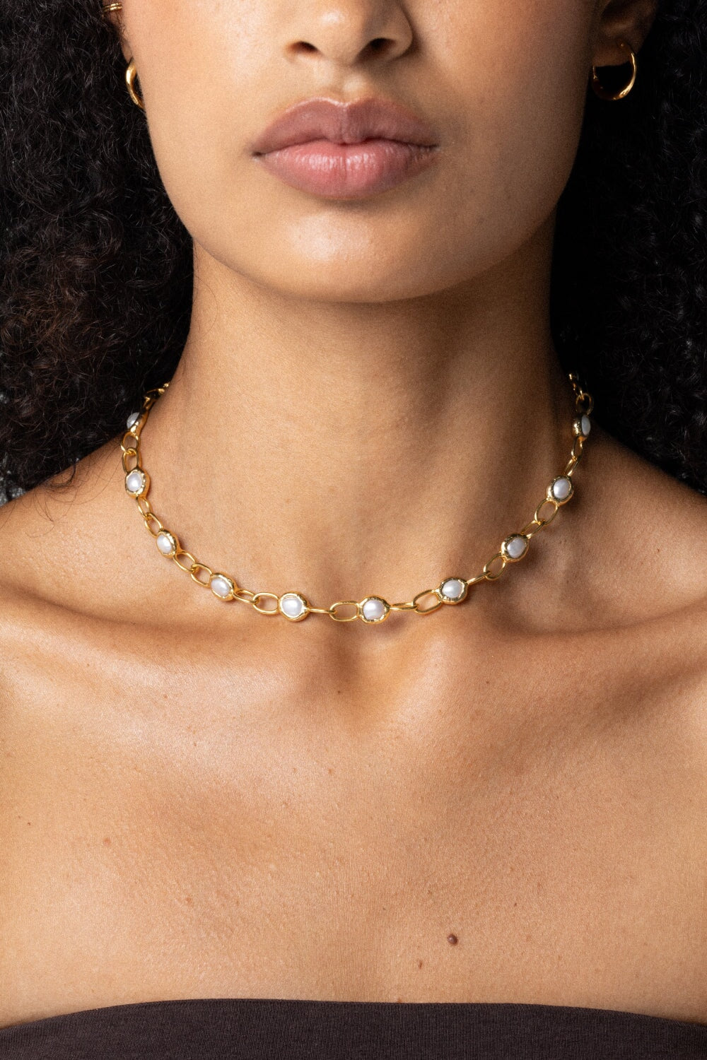 Pearl Chain Necklace in Gold