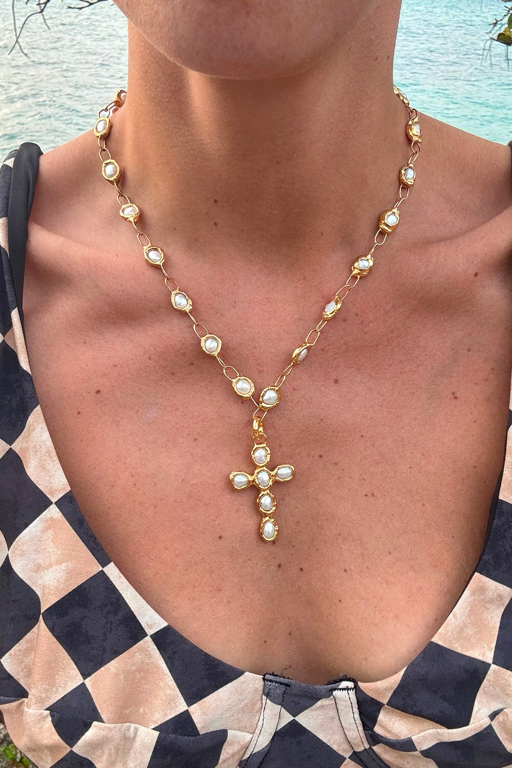 Pearl Chain Necklace in Gold