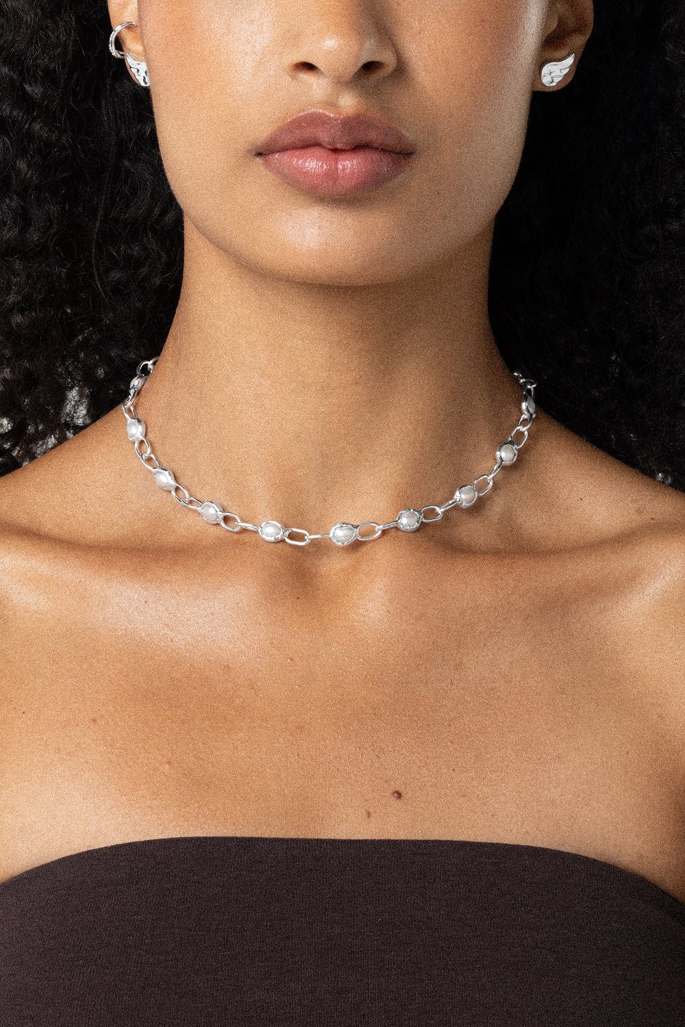 Pearl Chain Necklace in Silver