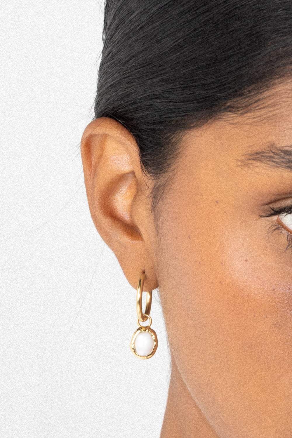 Pearl Charm Hoops in Gold