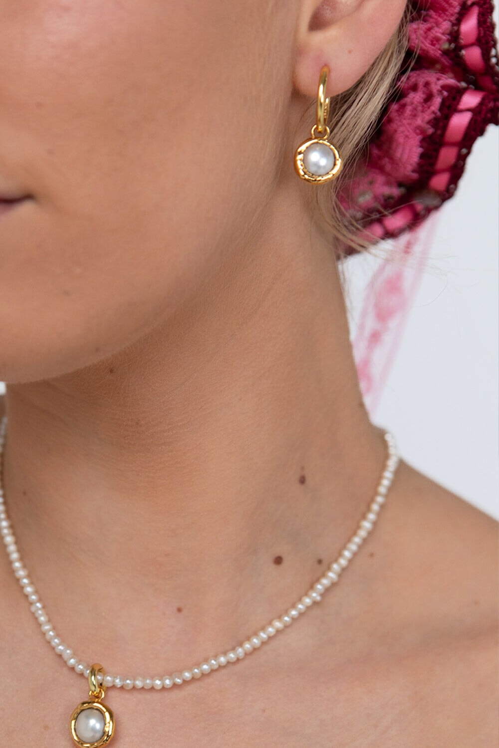 Pearl Charm Hoops in Gold