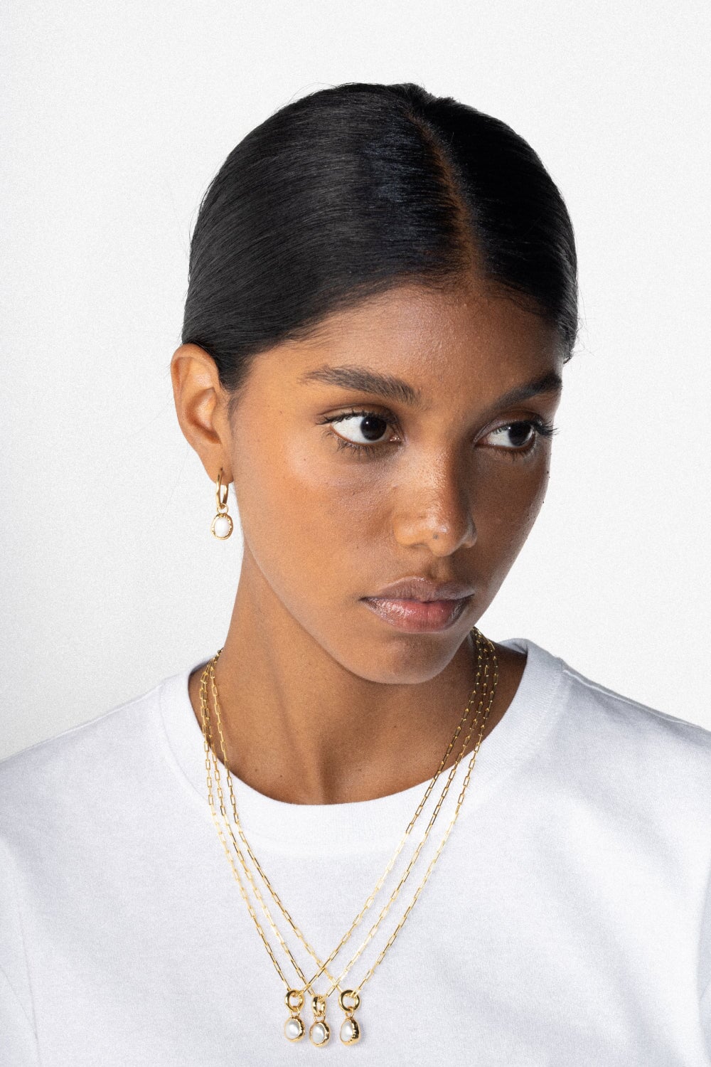 Pearl Charm Hoops in Gold