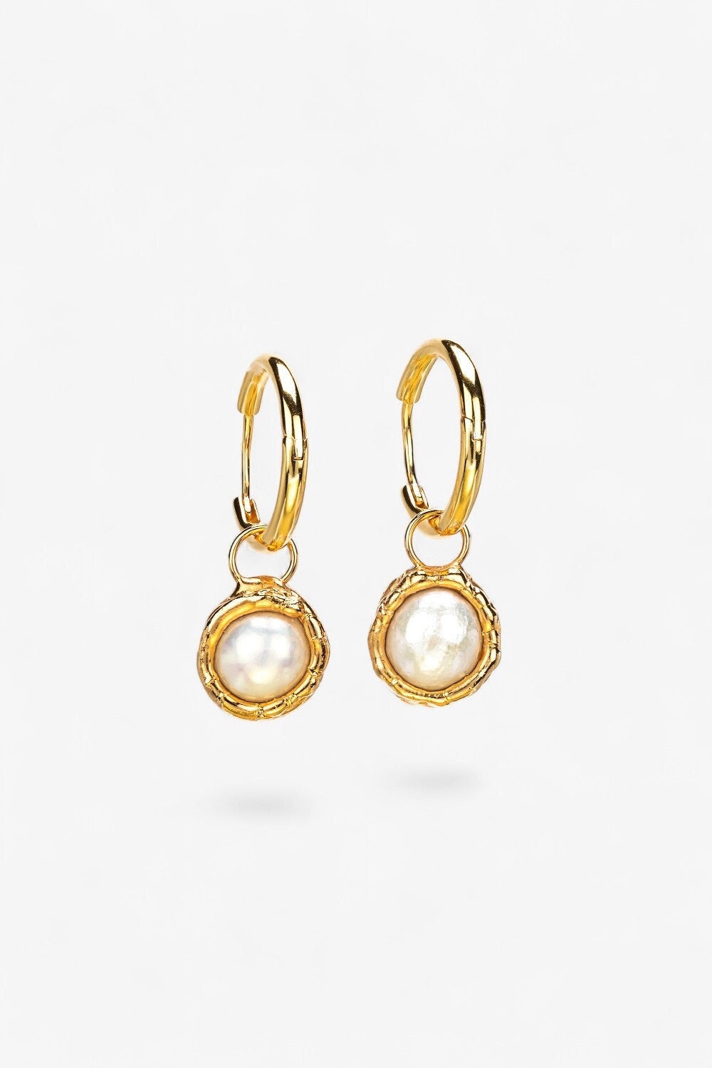 Pearl Charm Hoops in Gold