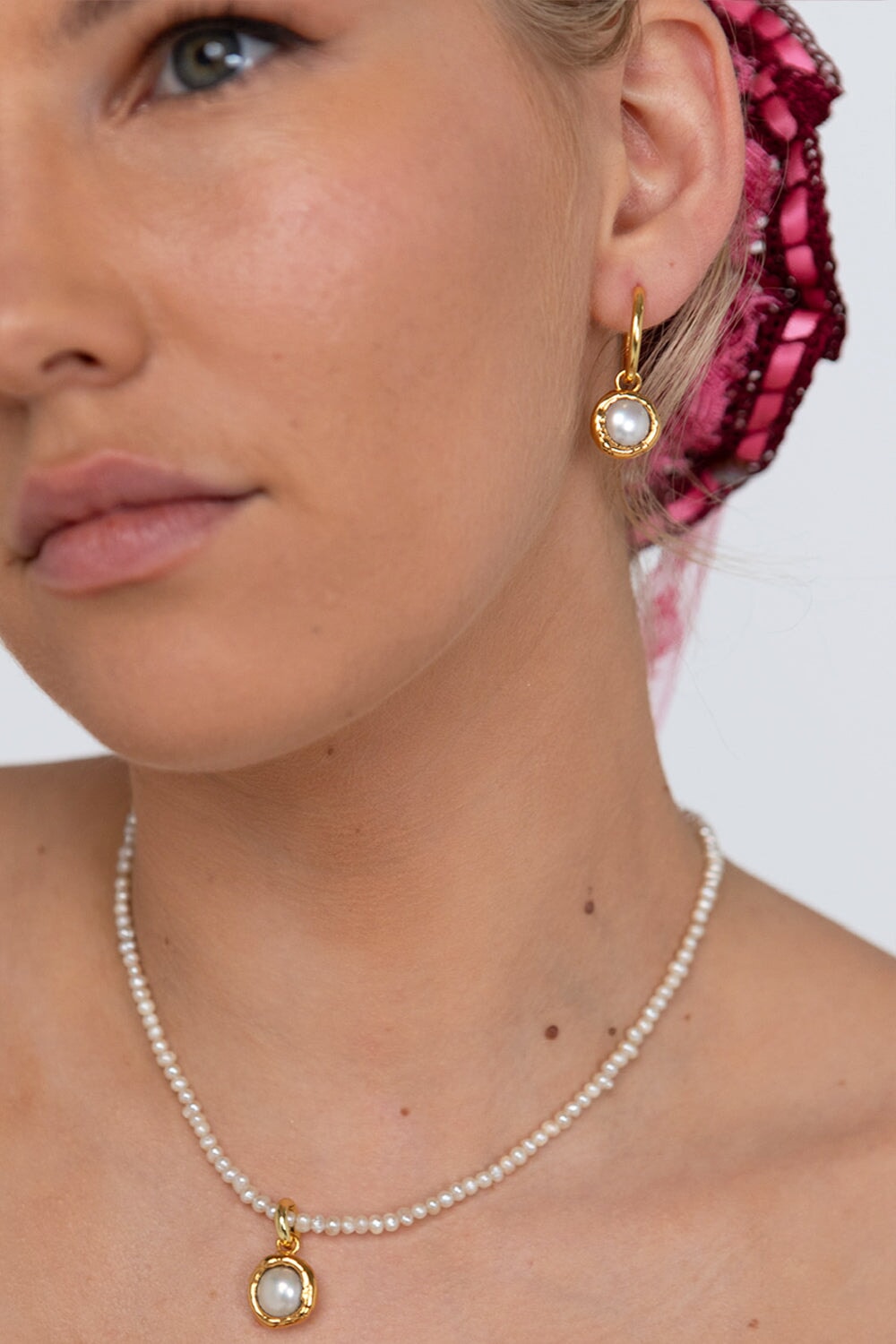 Pearl Charm Hoops in Gold