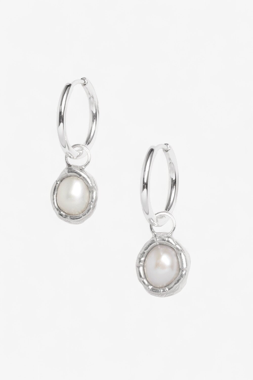 Pearl Charm Hoops in Silver