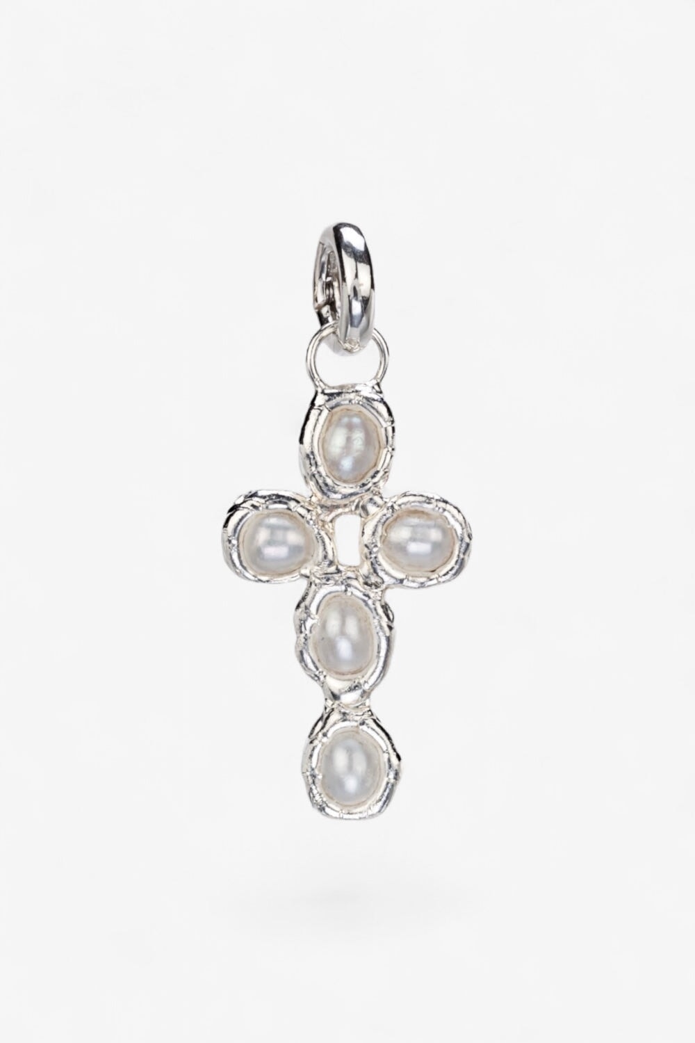 Pearl Cross Charm in Silver