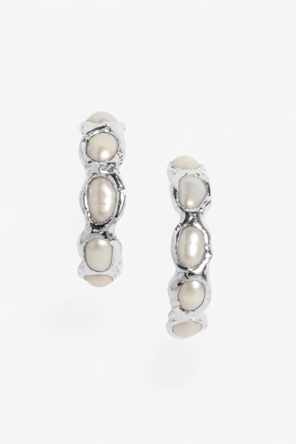 Pearl Hoops in Silver