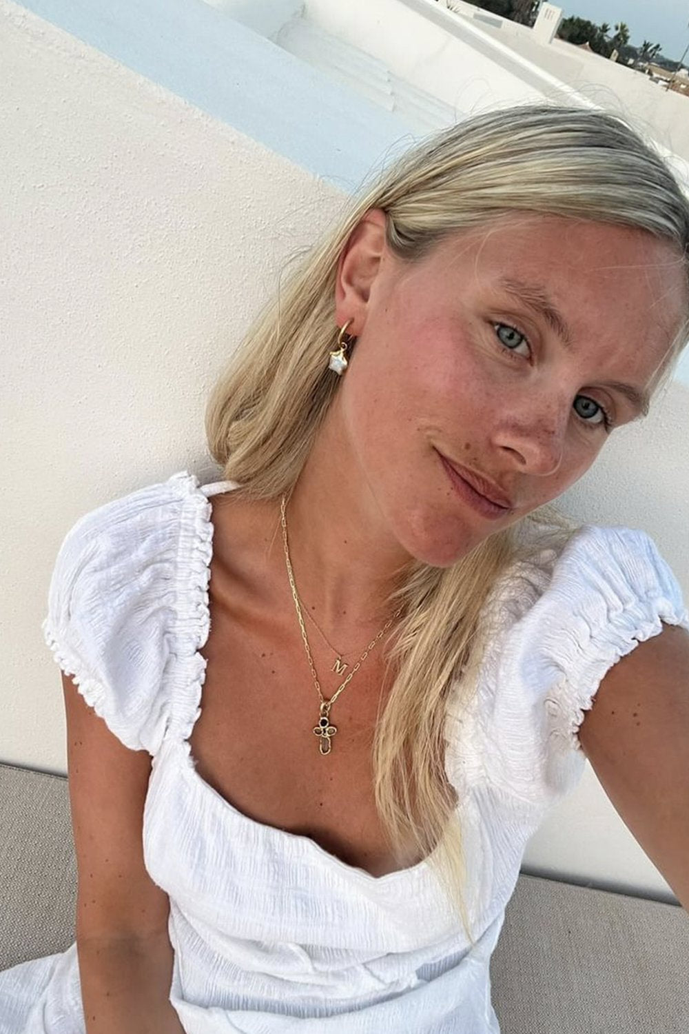 Pearl Star Hoops in Gold