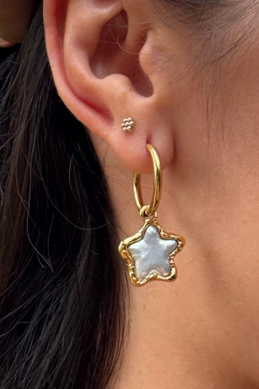 Pearl Star Hoops in Gold