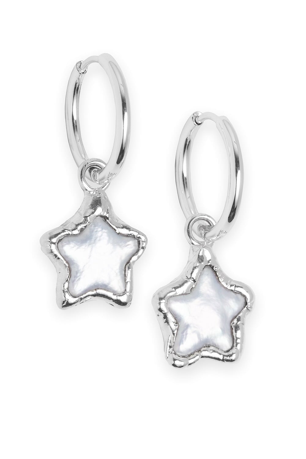 Pearl Star Hoops in Silver