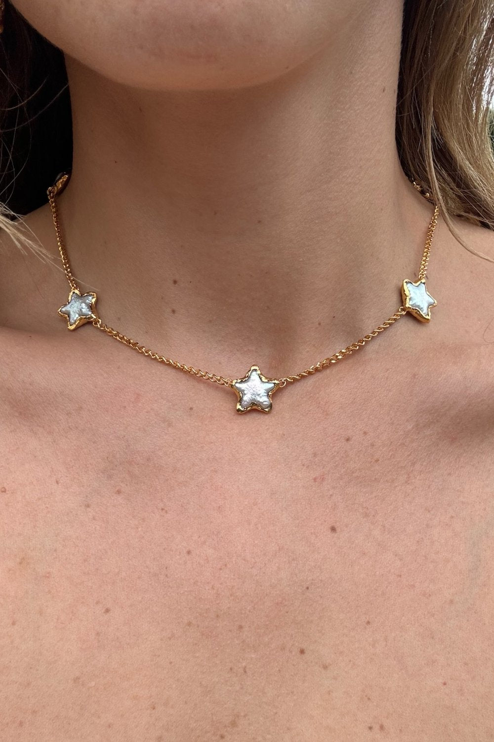 Pearl Star Necklace in Gold
