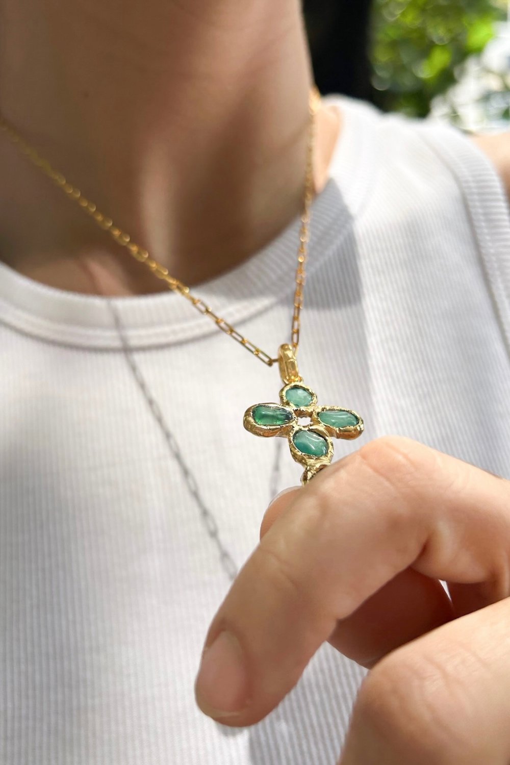 Jade Cross Charm in Gold