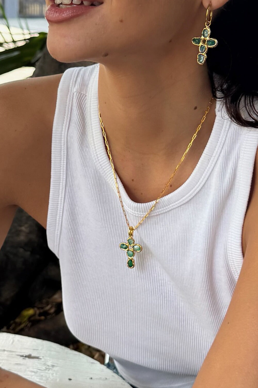 Jade Cross Charm in Gold