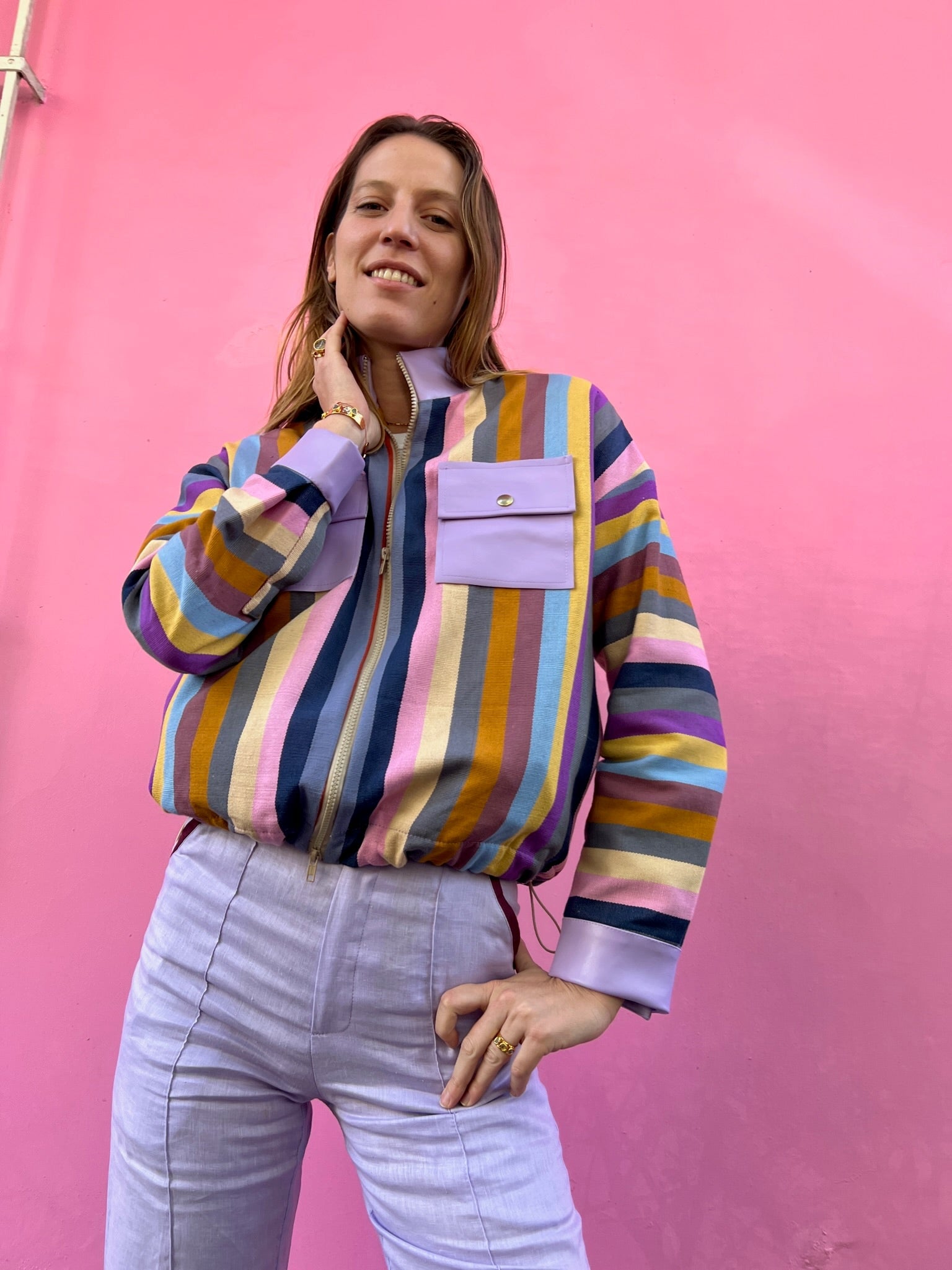 Pia Lilac Loom Bomber Jacket