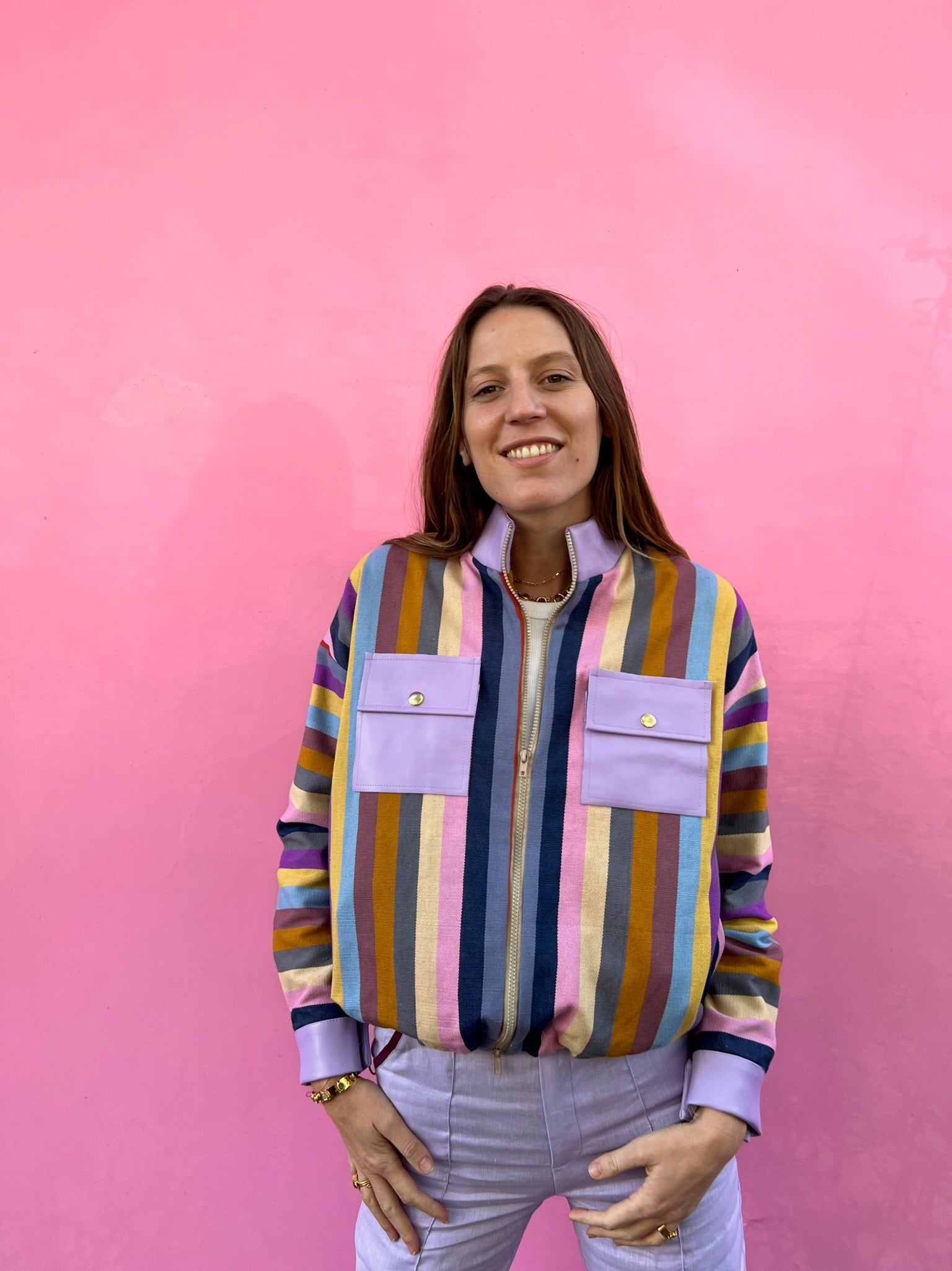 Pia Lilac Loom Bomber Jacket
