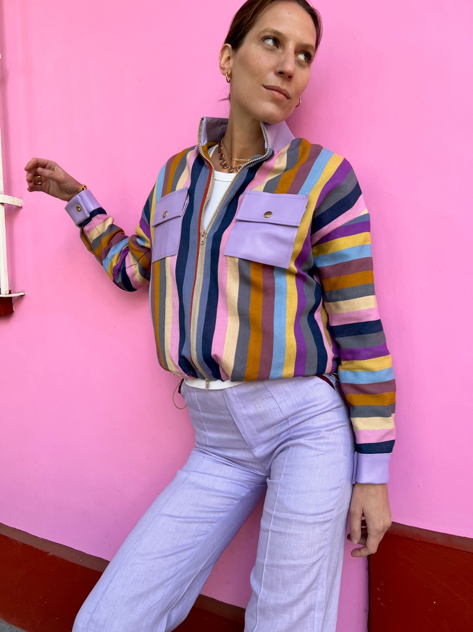 Pia Lilac Loom Bomber Jacket