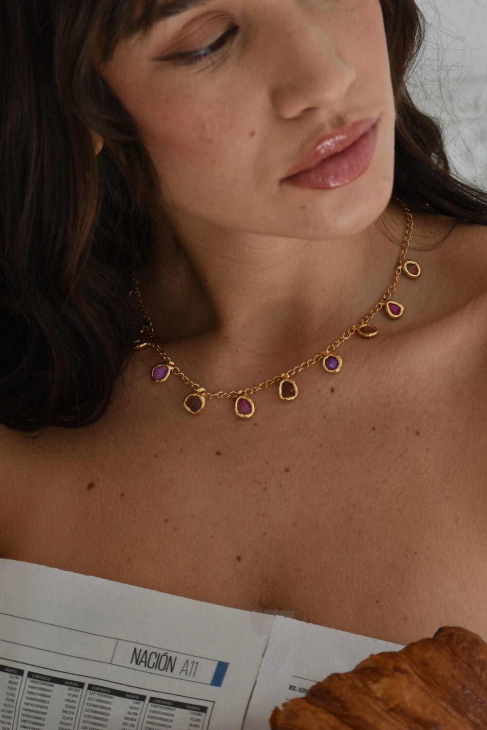 Pink Agate and Carnelian Necklace in Gold