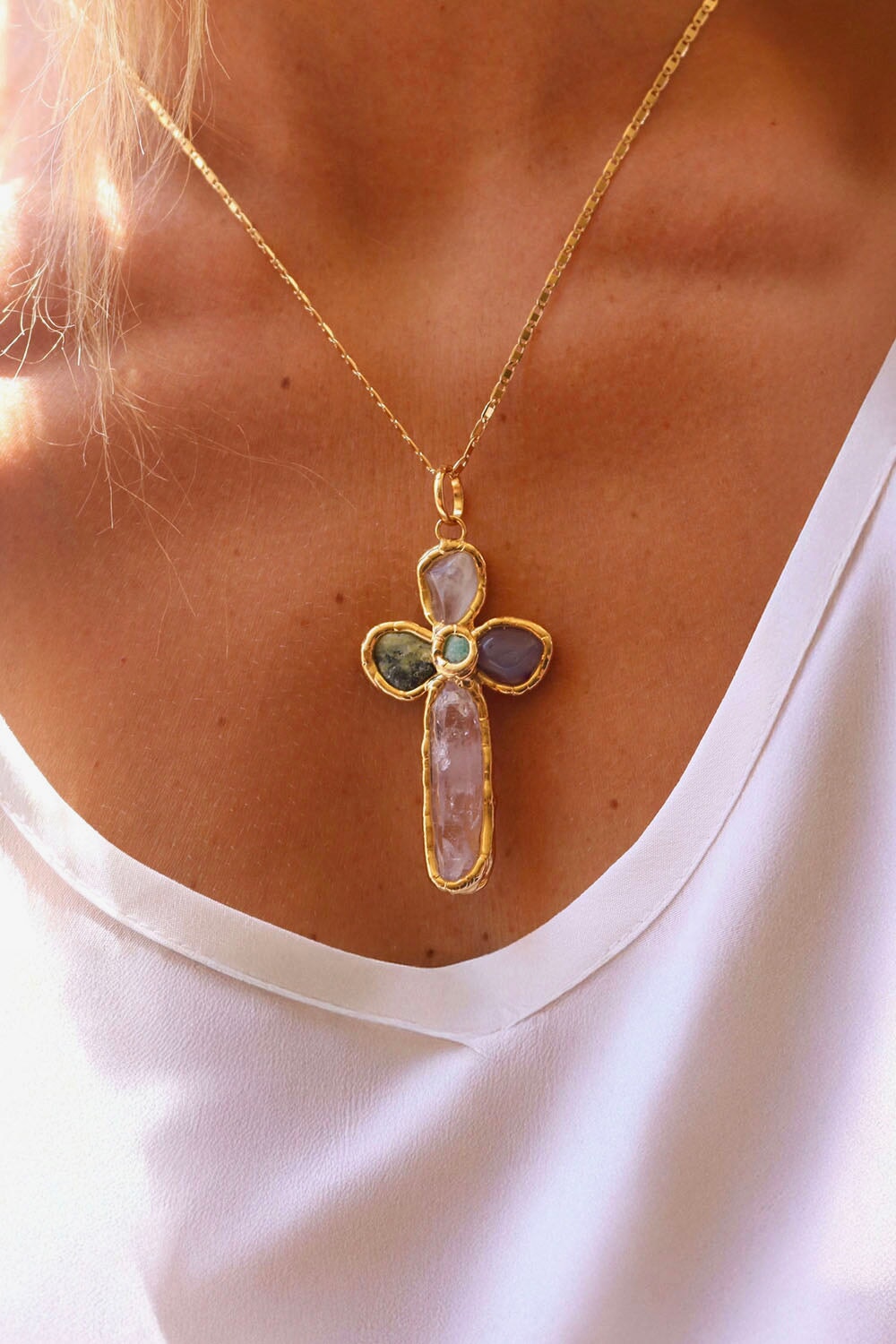 Rainbow Cross Charm in Gold