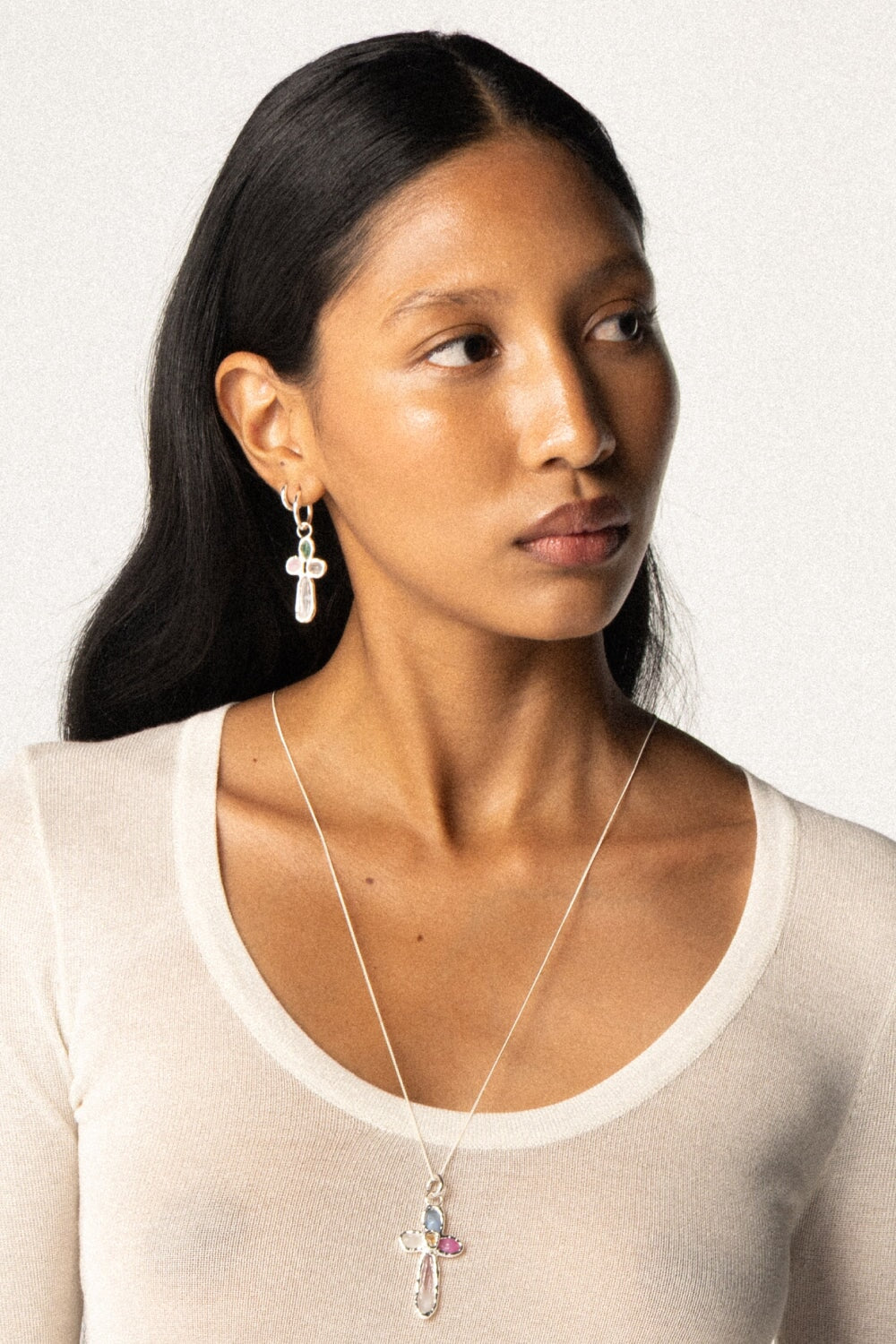 Rainbow Cross Hoops in Silver