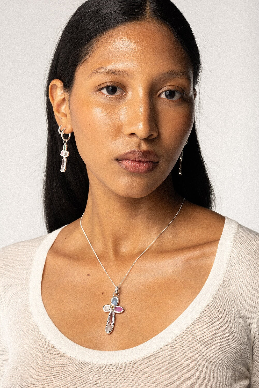Rainbow Cross Pendant in Silver