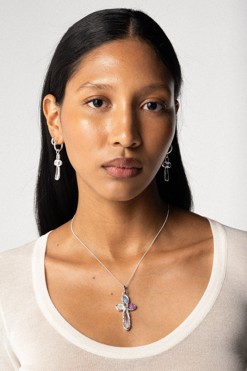 Rainbow Cross Pendant in Silver