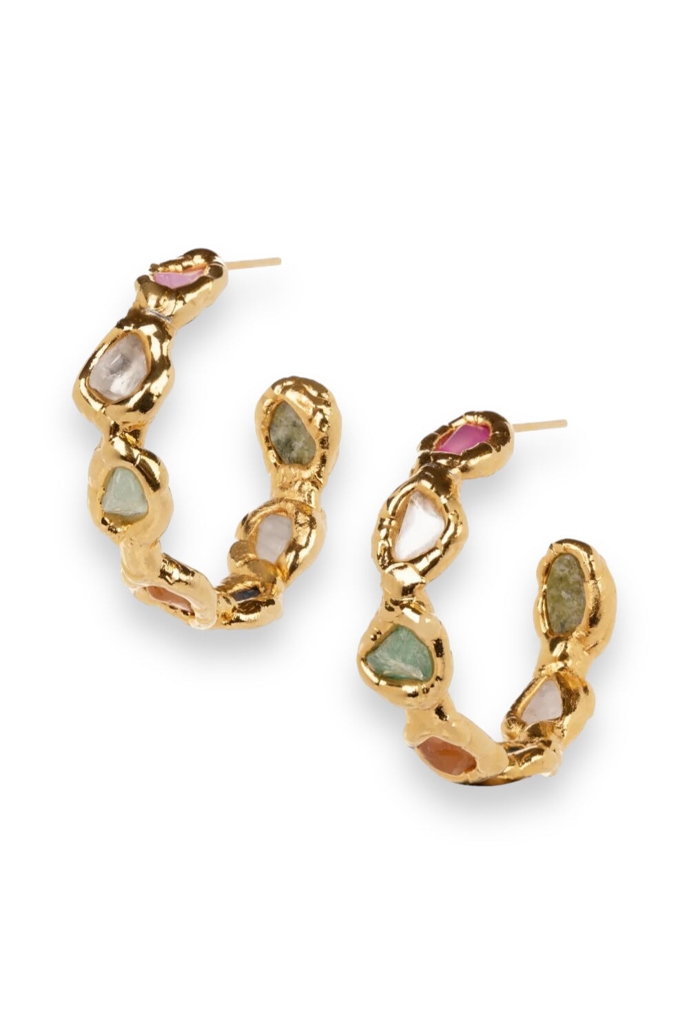 Rainbow Gemstone Hoops in Gold