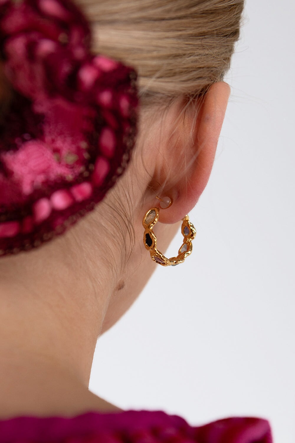 Rainbow Gemstone Hoops in Gold