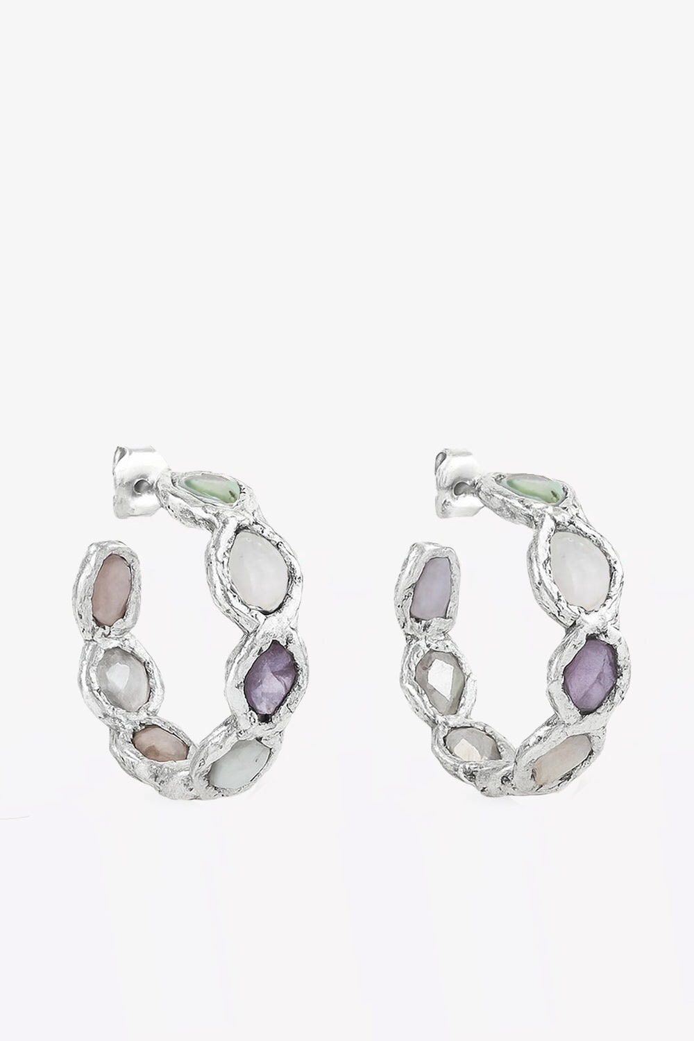 Rainbow Gemstone Hoops in Silver