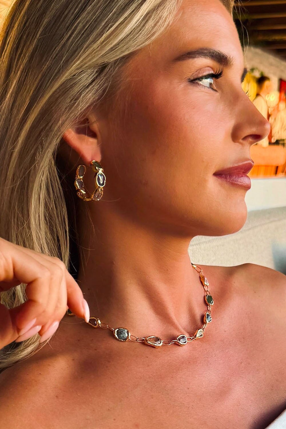 Rainbow Gemstone Hoops in Gold