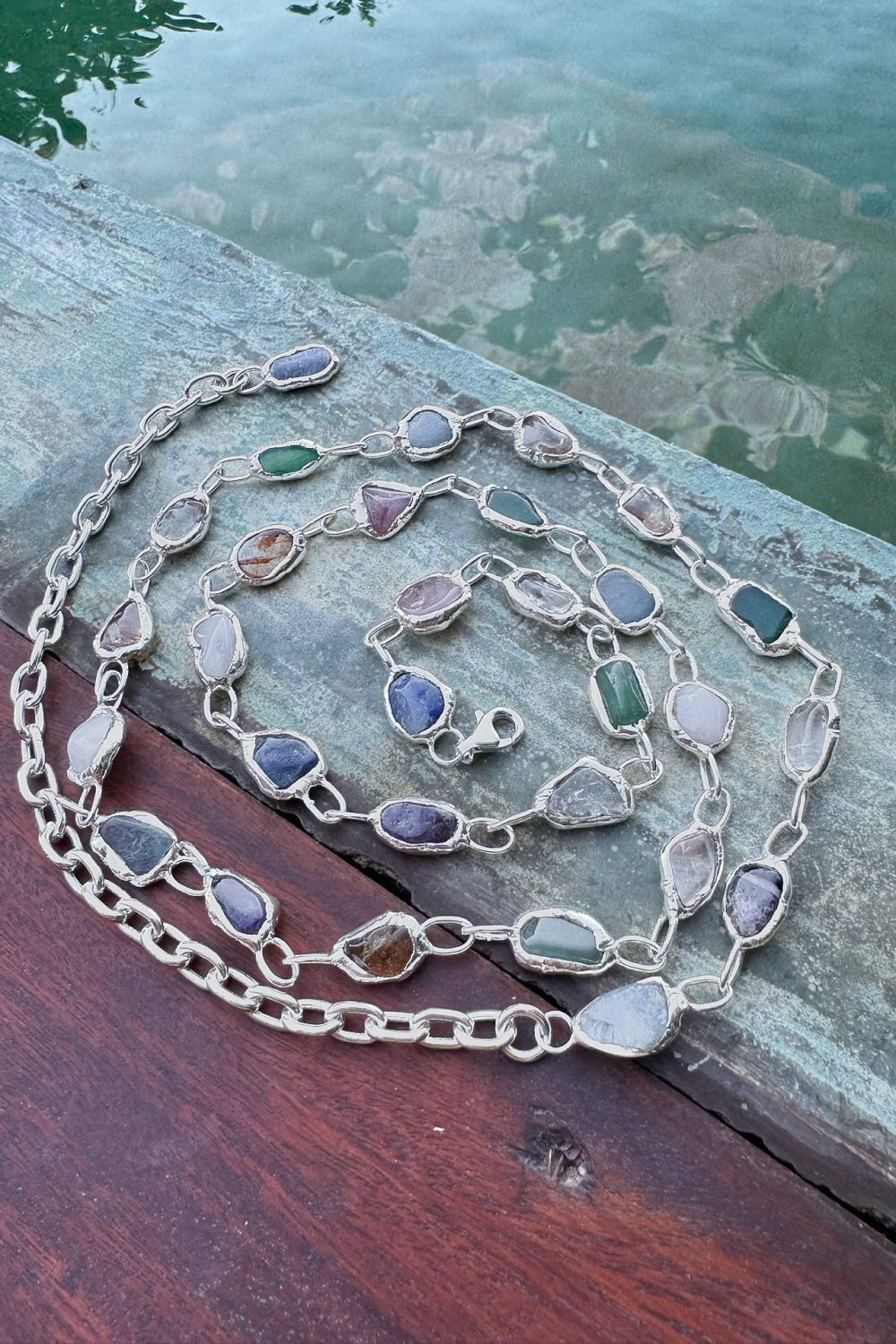 Rainbow Long Necklace & Body Chain in Silver