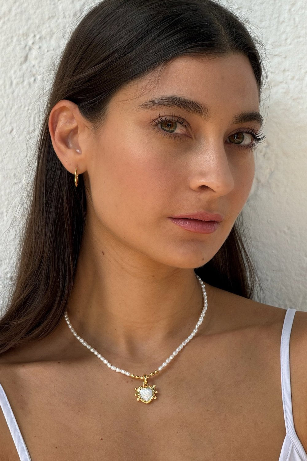 Sacred Heart Pearl Charm in Gold