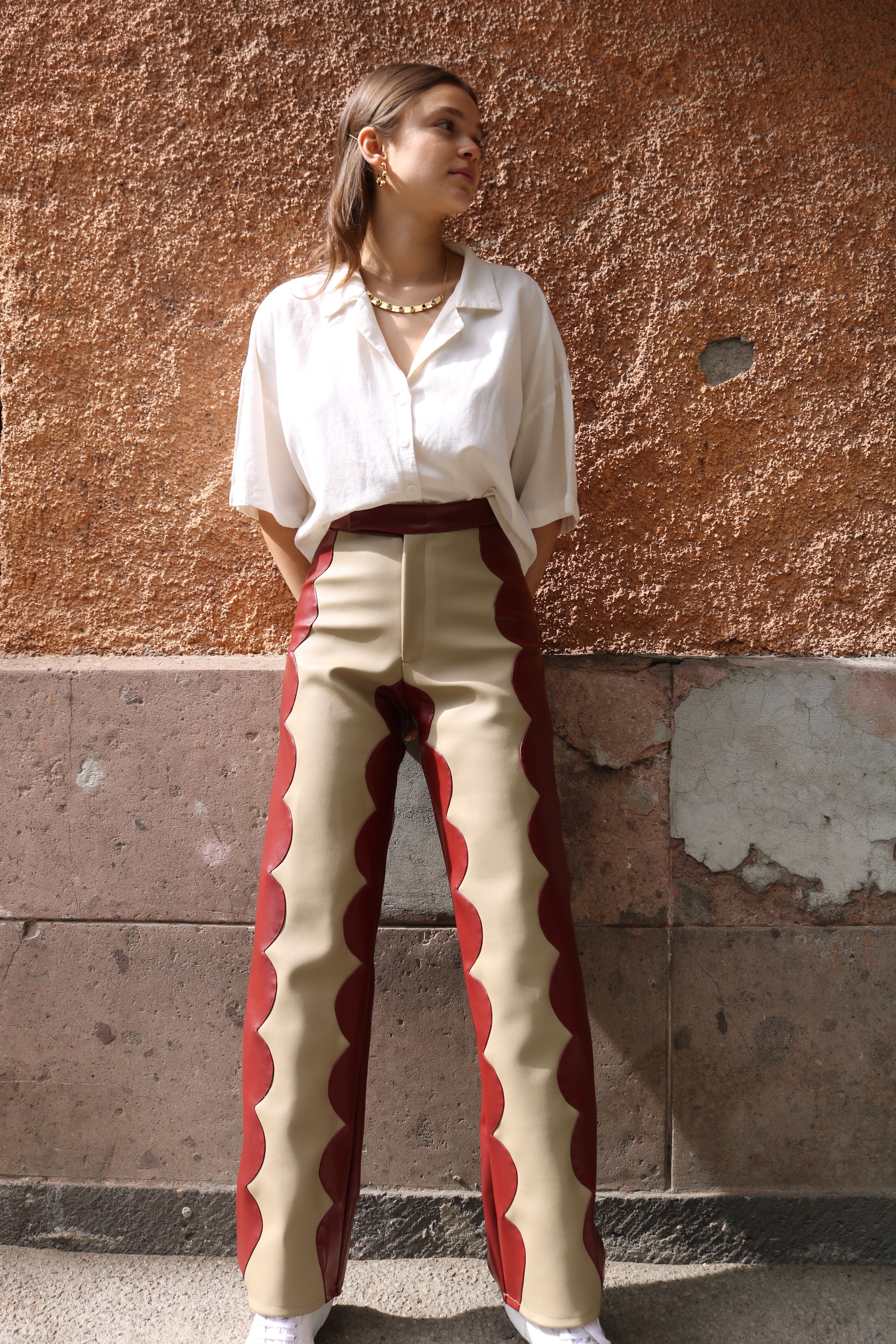 Cappuccino Scallop Trousers In Cactus