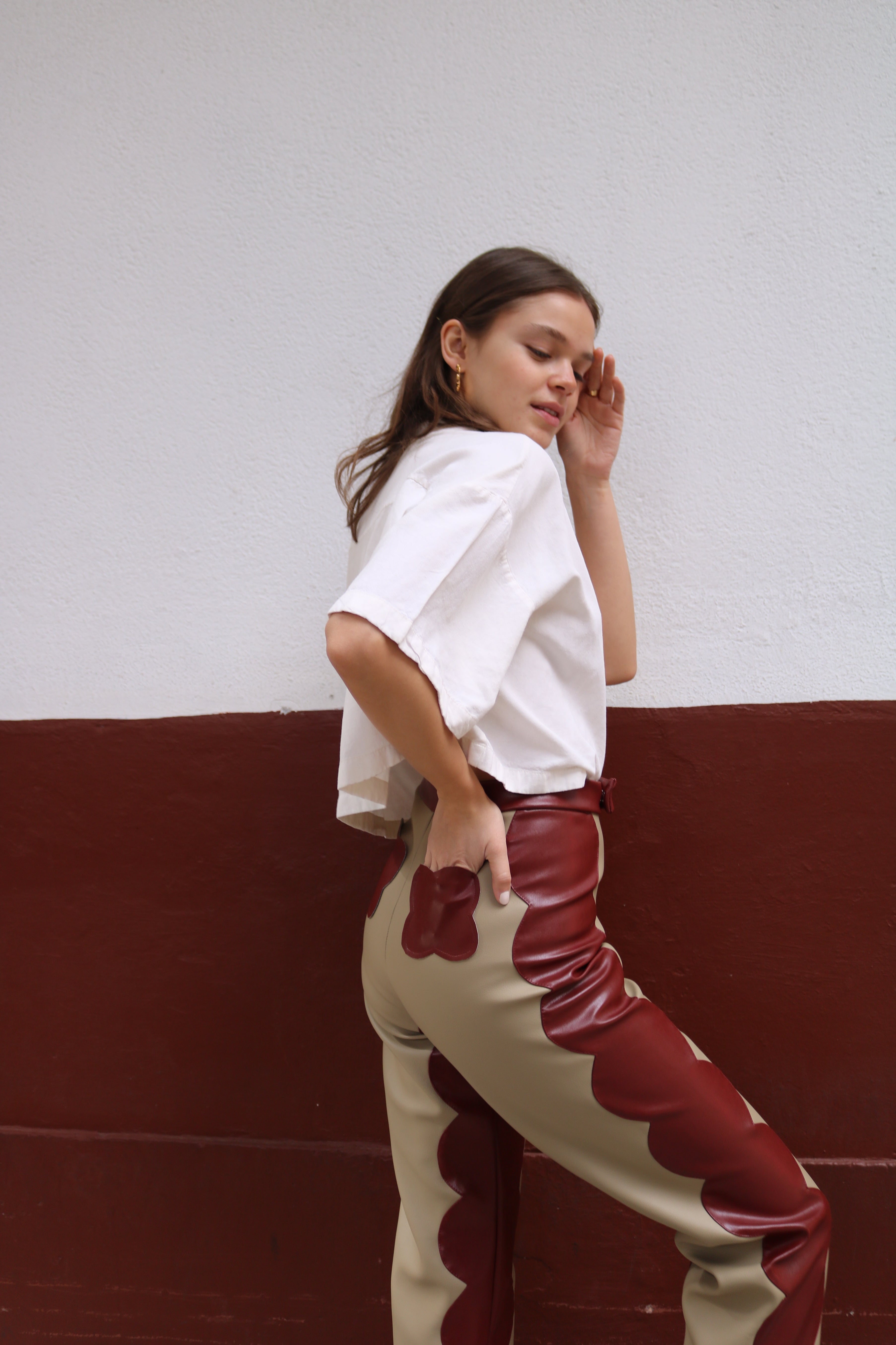 Cappuccino Scallop Trousers In Cactus