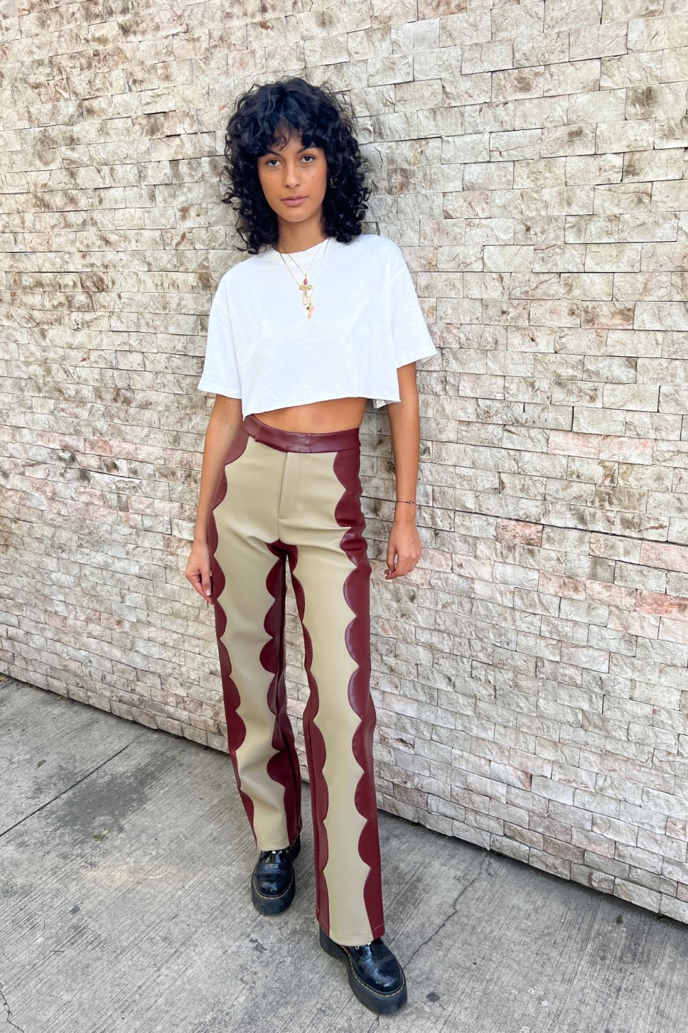 Cappuccino Scallop Trousers In Cactus