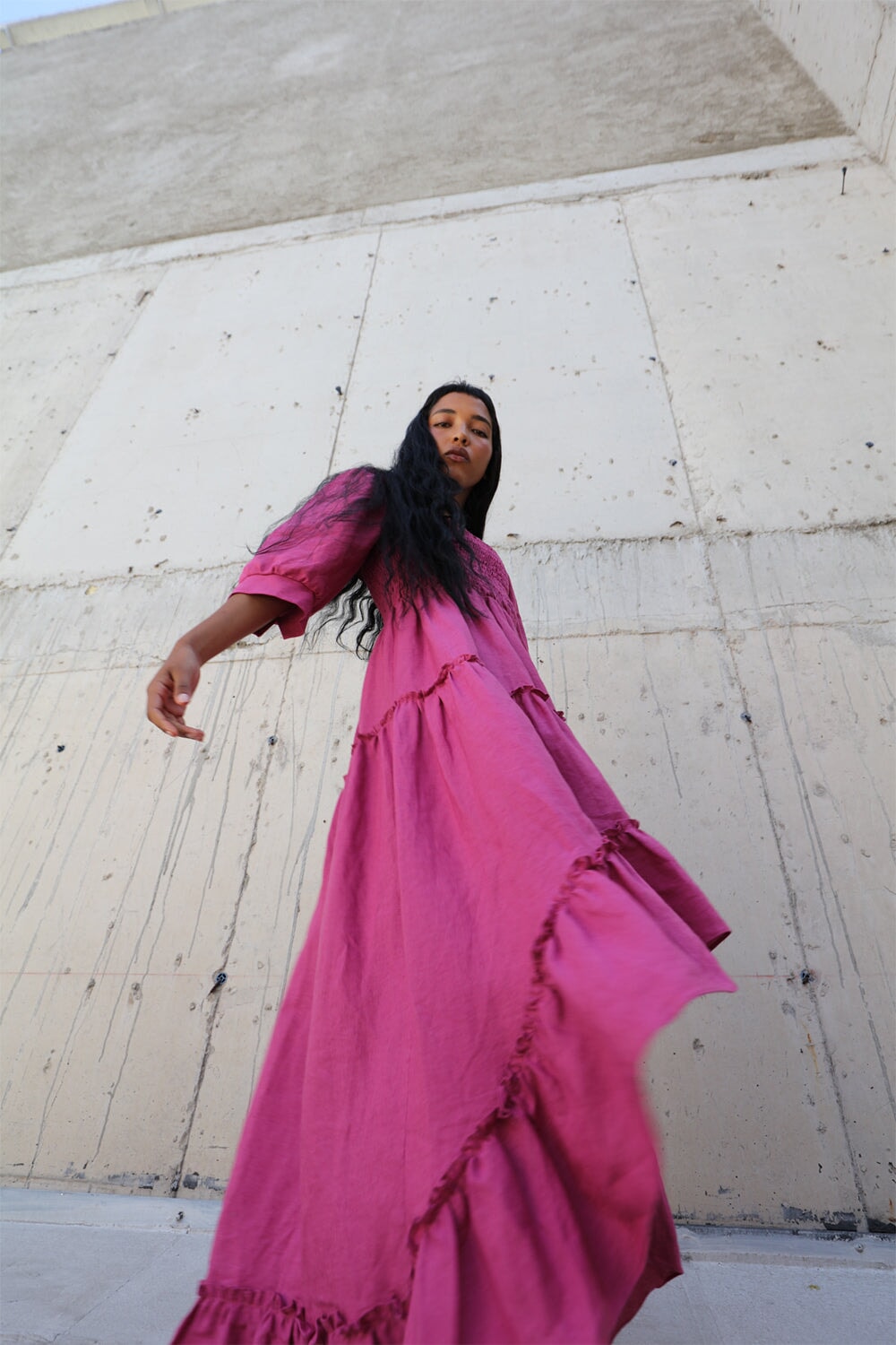 Frida Dress in Raspberry Linen