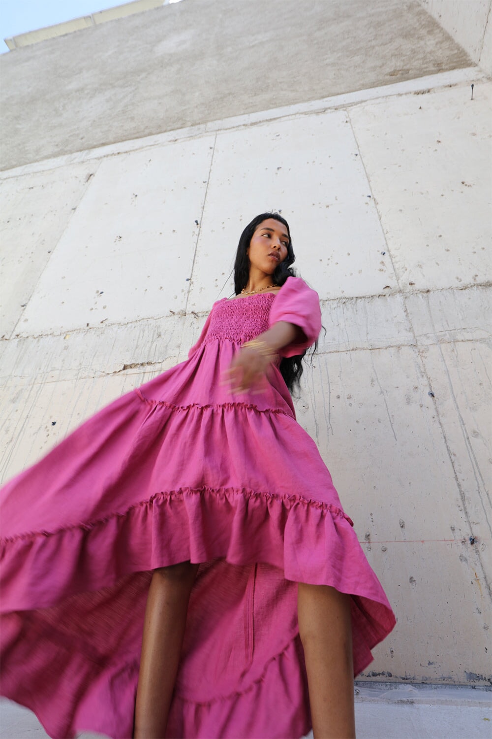 Frida Dress in Raspberry Linen
