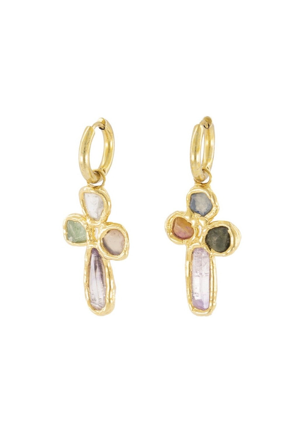 Gemstone Cross Hoops in Gold