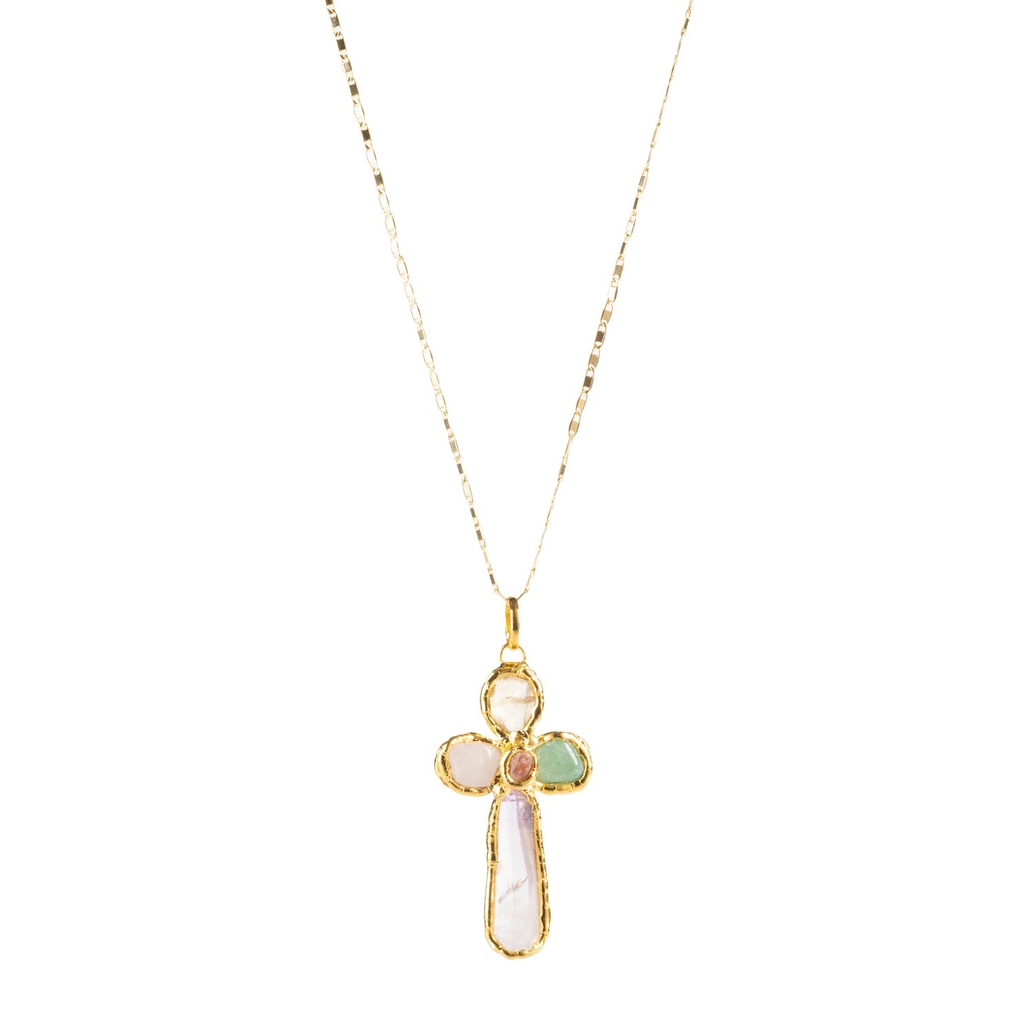 Grande Gemstone Cross Charm in Gold