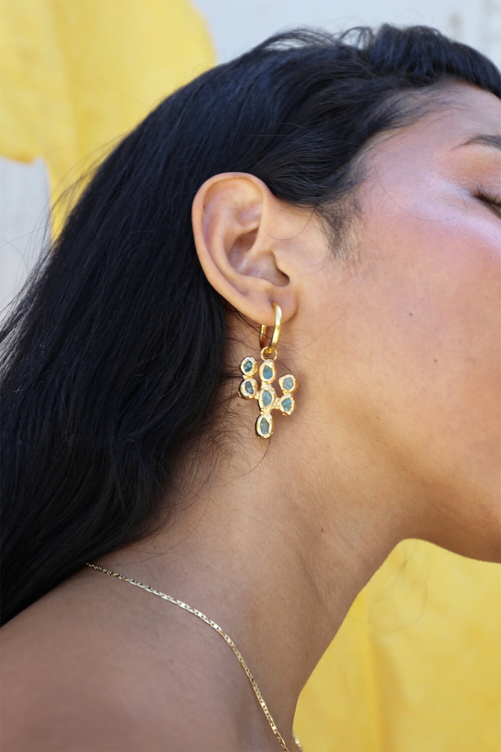 Jade Cactus Hoops in Gold