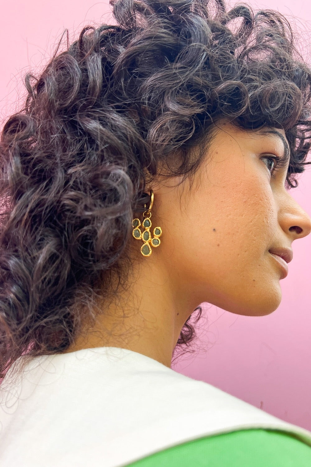 Jade Cactus Hoops in Gold