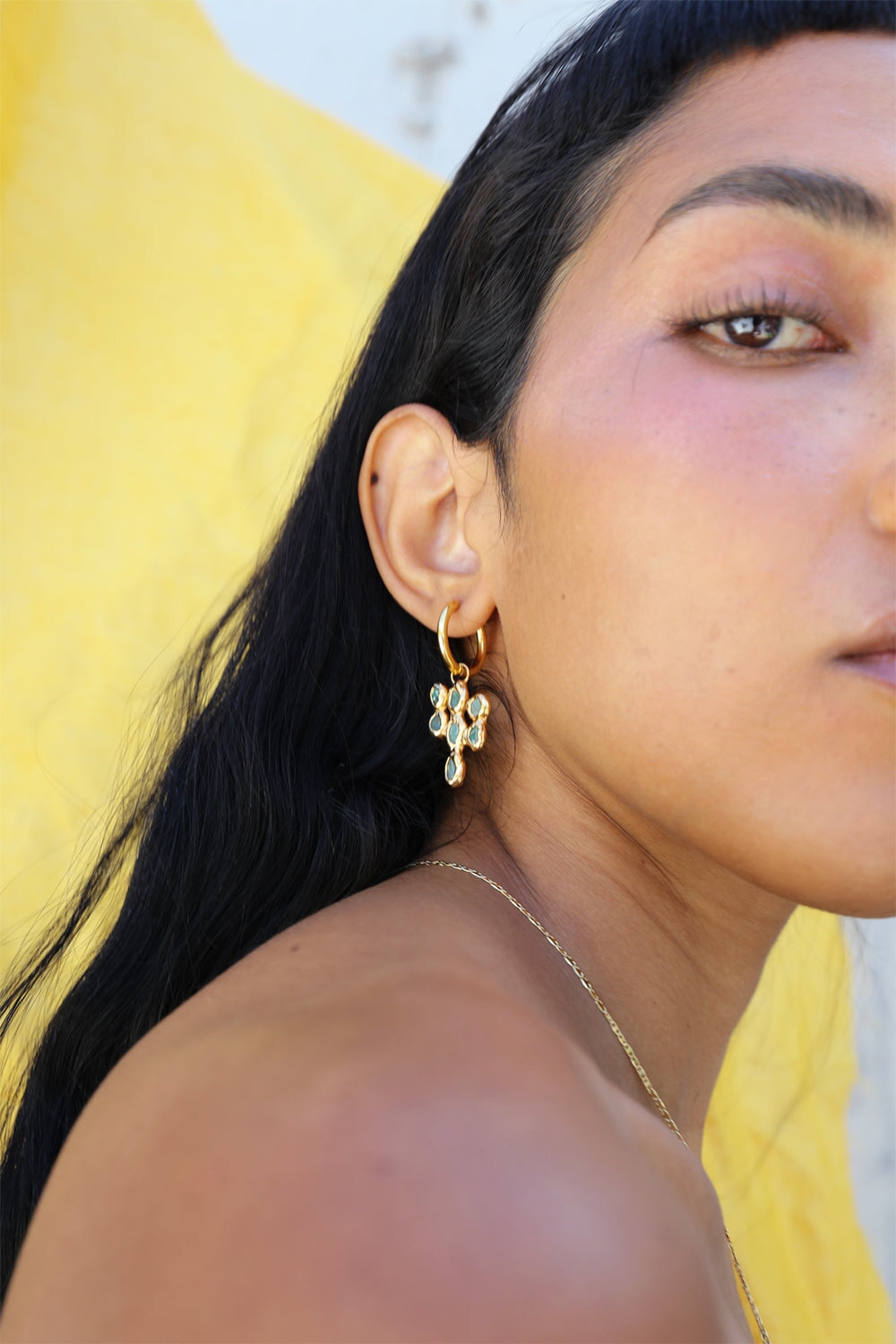 Jade Cactus Hoops in Gold
