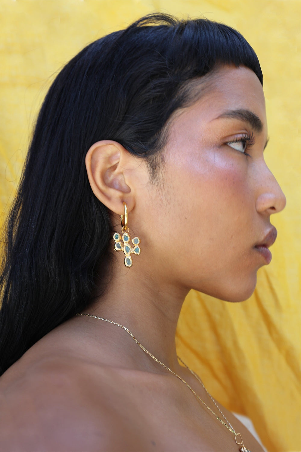 Jade Cactus Hoops in Gold
