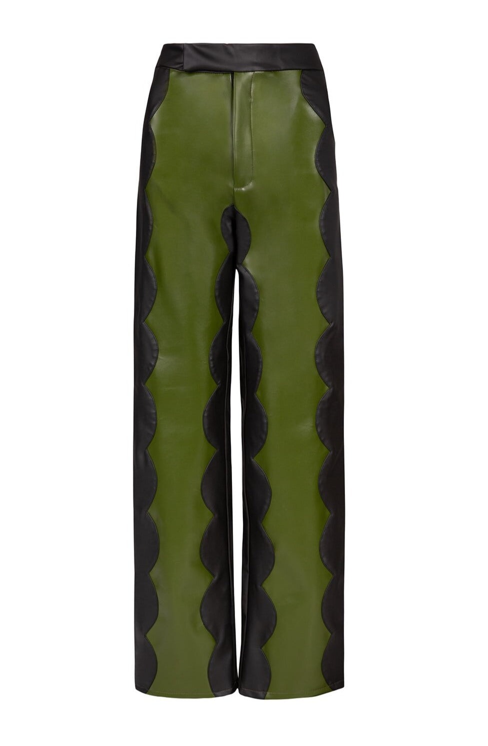 Khaki Scallop Trousers In Cactus