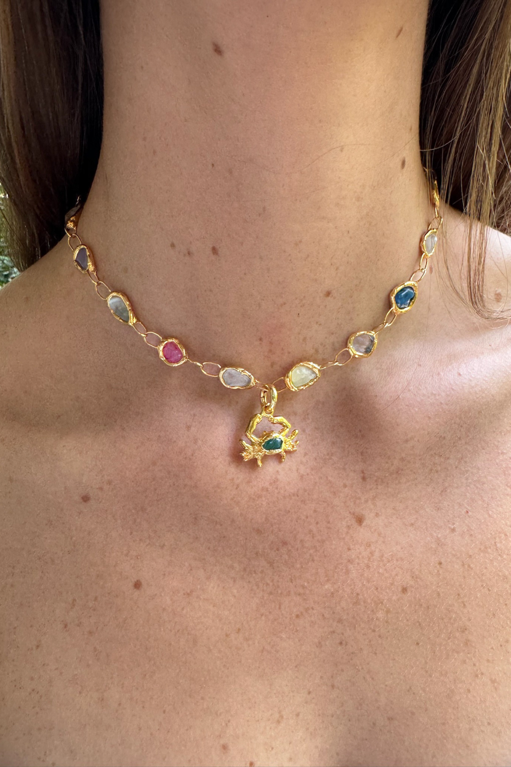 Gemstone Crab Charm in Gold