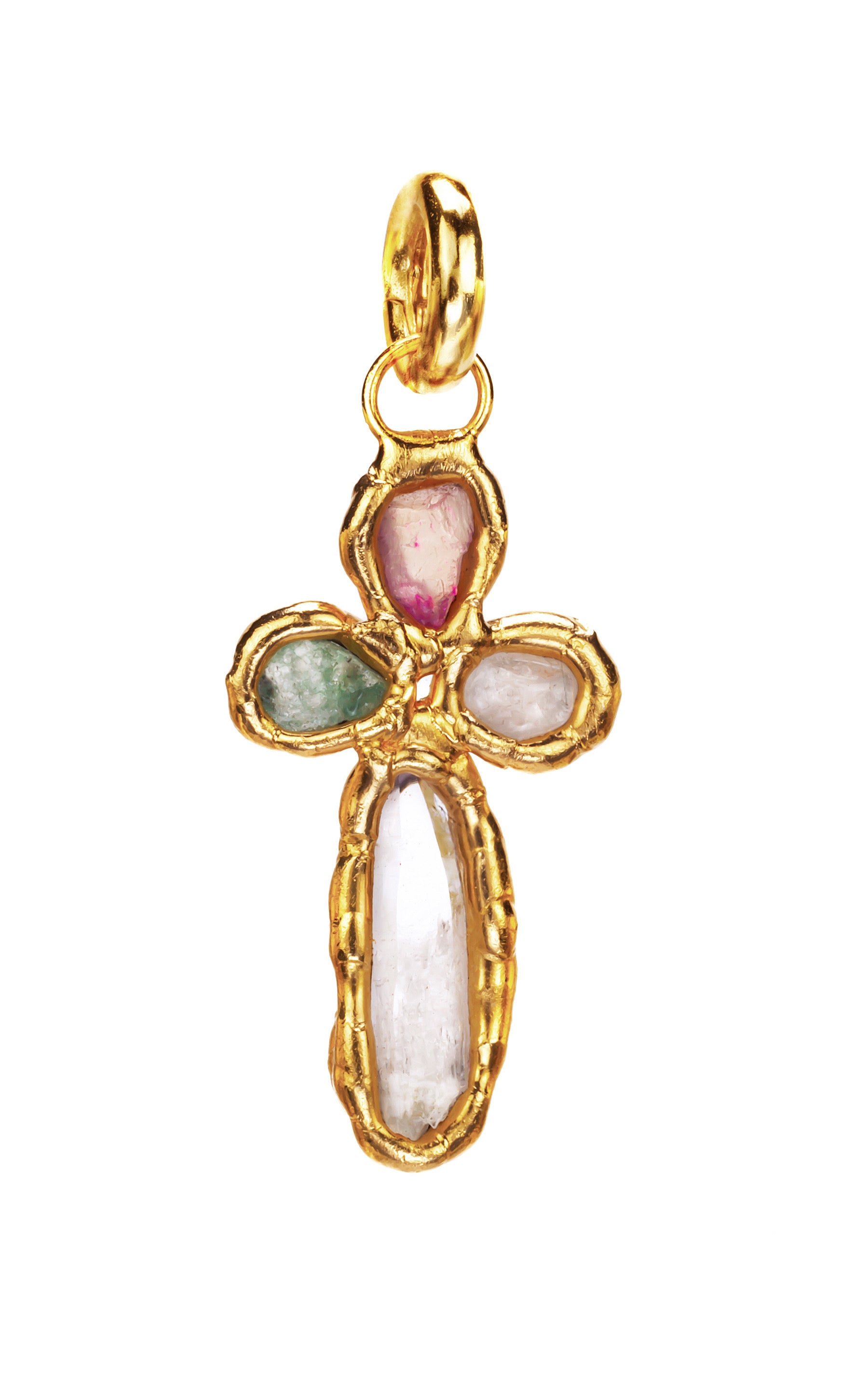 Gemstone Cross Charm in Gold