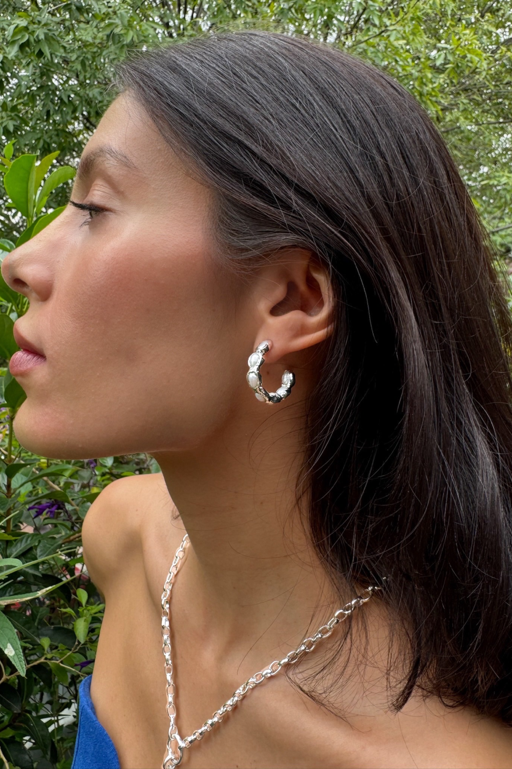 Pearl Hoops in Silver