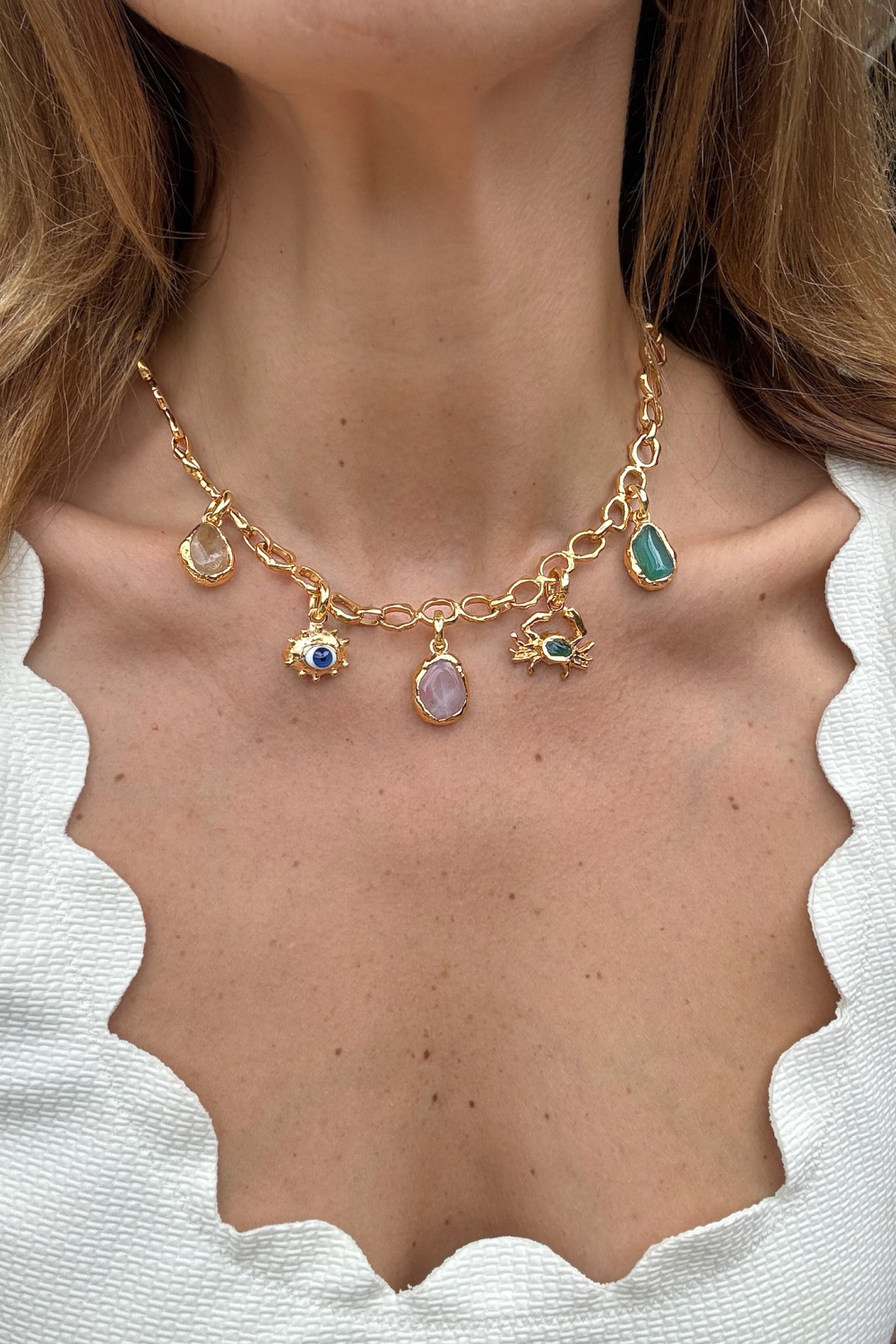 Gemstone Crab Charm in Gold